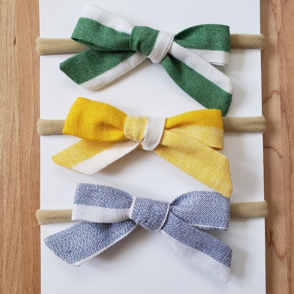 3 NEW Handmade Cotton Newborn/ Toddler Bows Headband set